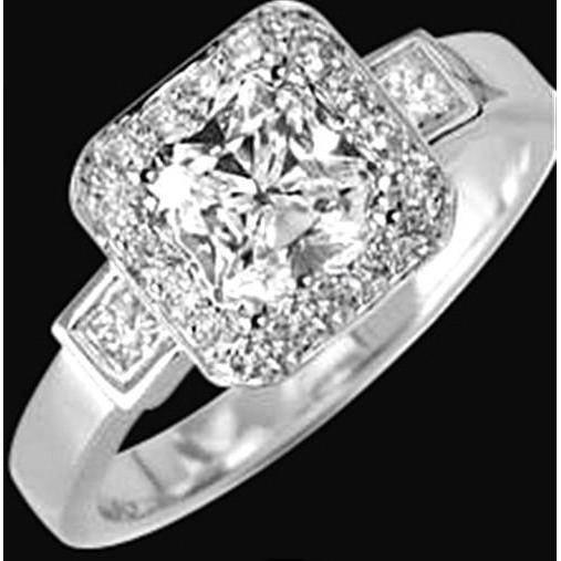 2.51 Carati. Anello Di Vero Diamanti Tre Pietre Con Accenti Oro Bianco 14K