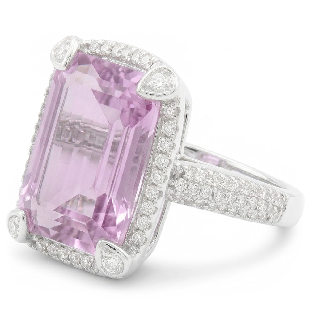 21.70 ct. Fede Nuziale Kunzite Rosa E Diamanti Oro
