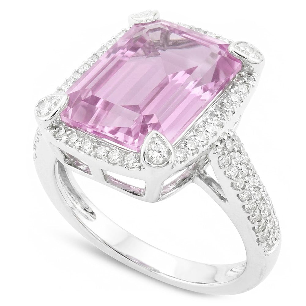 21.70 ct. Fede Nuziale Kunzite Rosa E Diamanti Oro