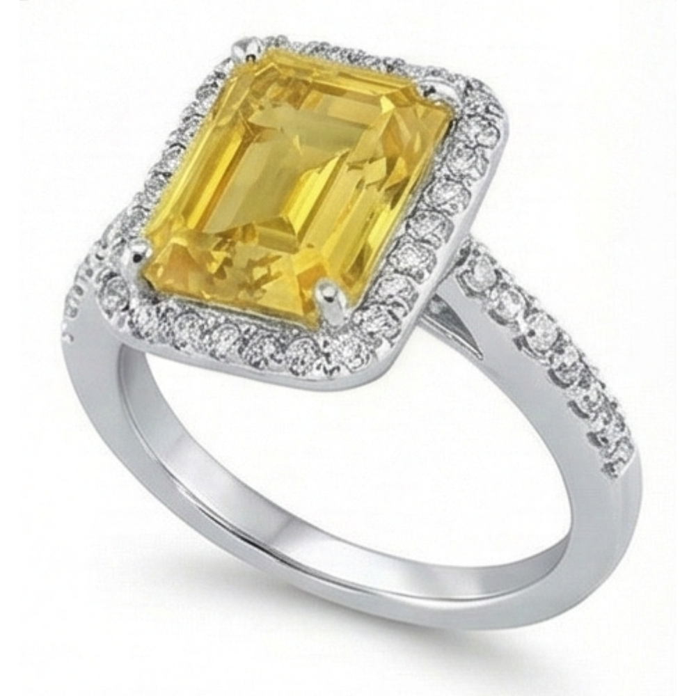 22 carati citrino giallo e anello nuziale di diamanti gioielli in oro bianco