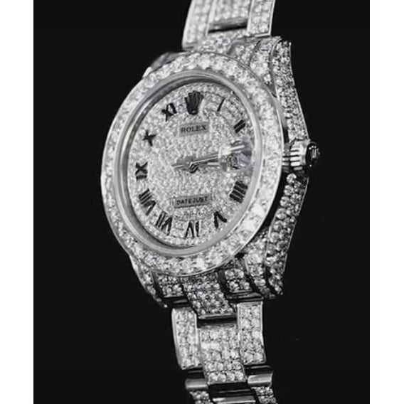 22 carati Orologio da donna Rolex ricoperto di diamanti personalizzato Oyster Bracciale Ss