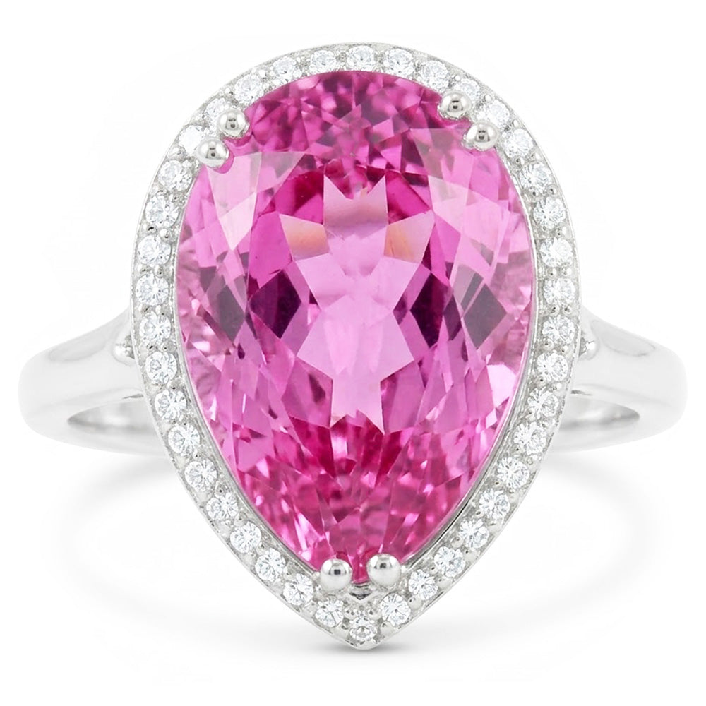 24.45 carati pera rosa kunzite con diamante fede nuziale oro bianco