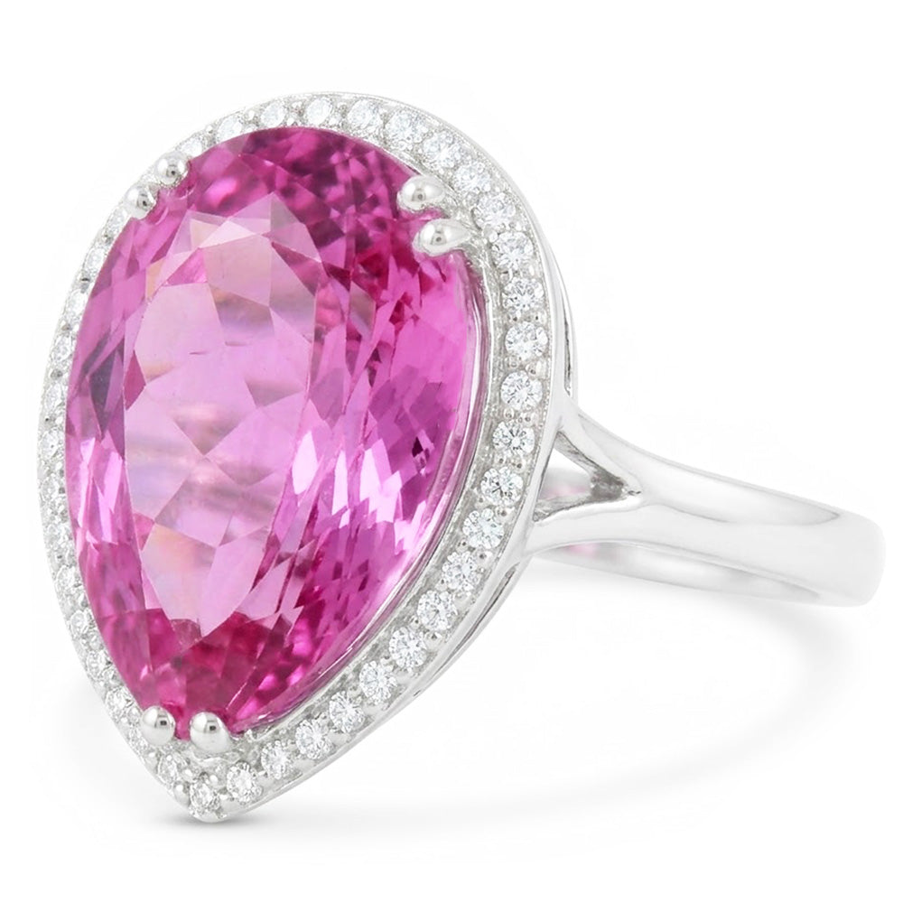 24.45 carati pera rosa kunzite con diamante fede nuziale oro bianco