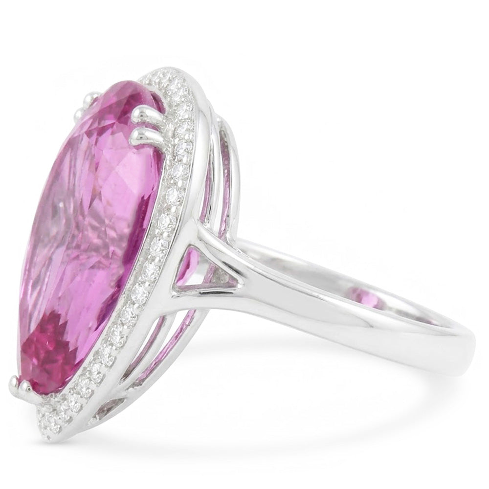 24.45 carati pera rosa kunzite con diamante fede nuziale oro bianco