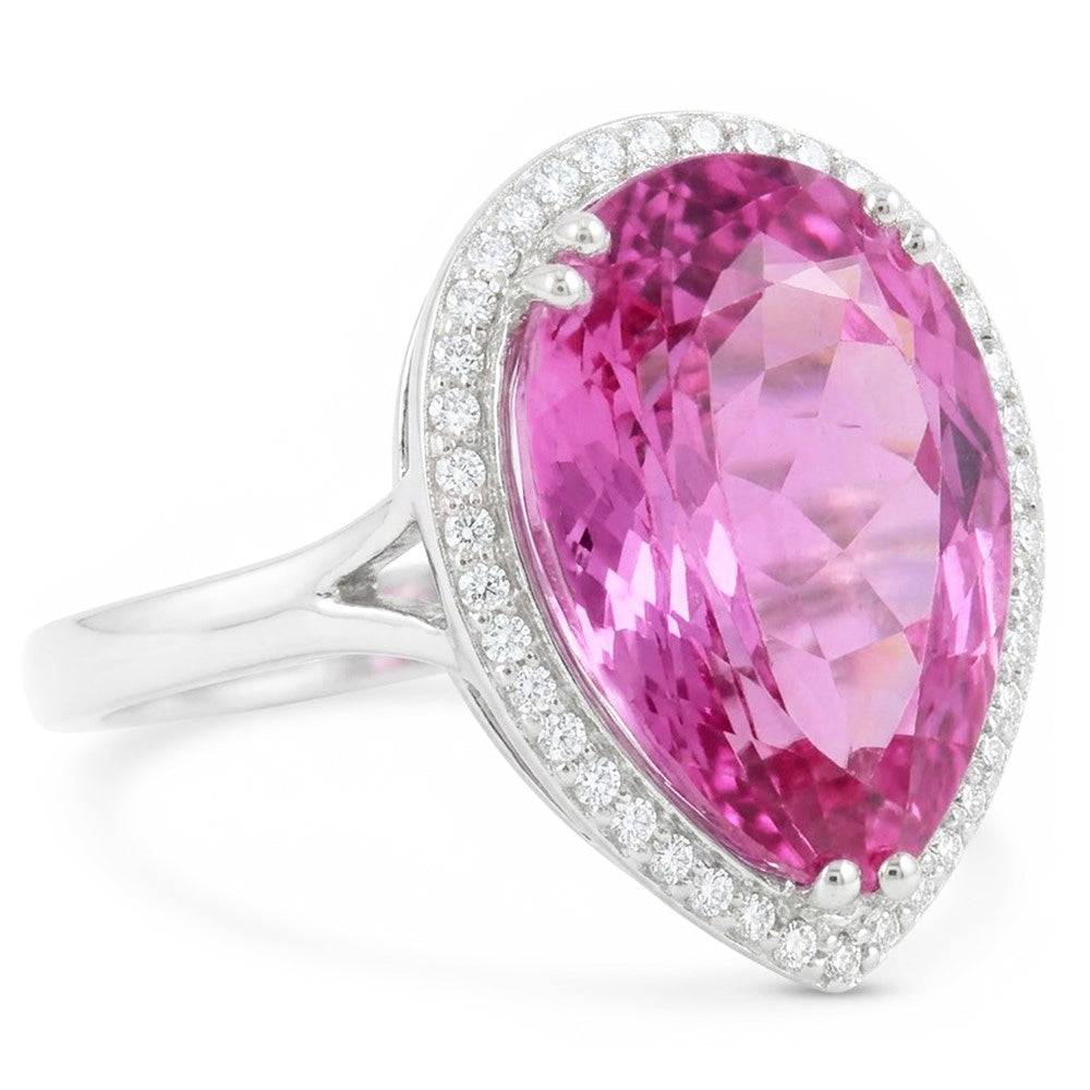 24.45 carati pera rosa kunzite con diamante fede nuziale oro bianco