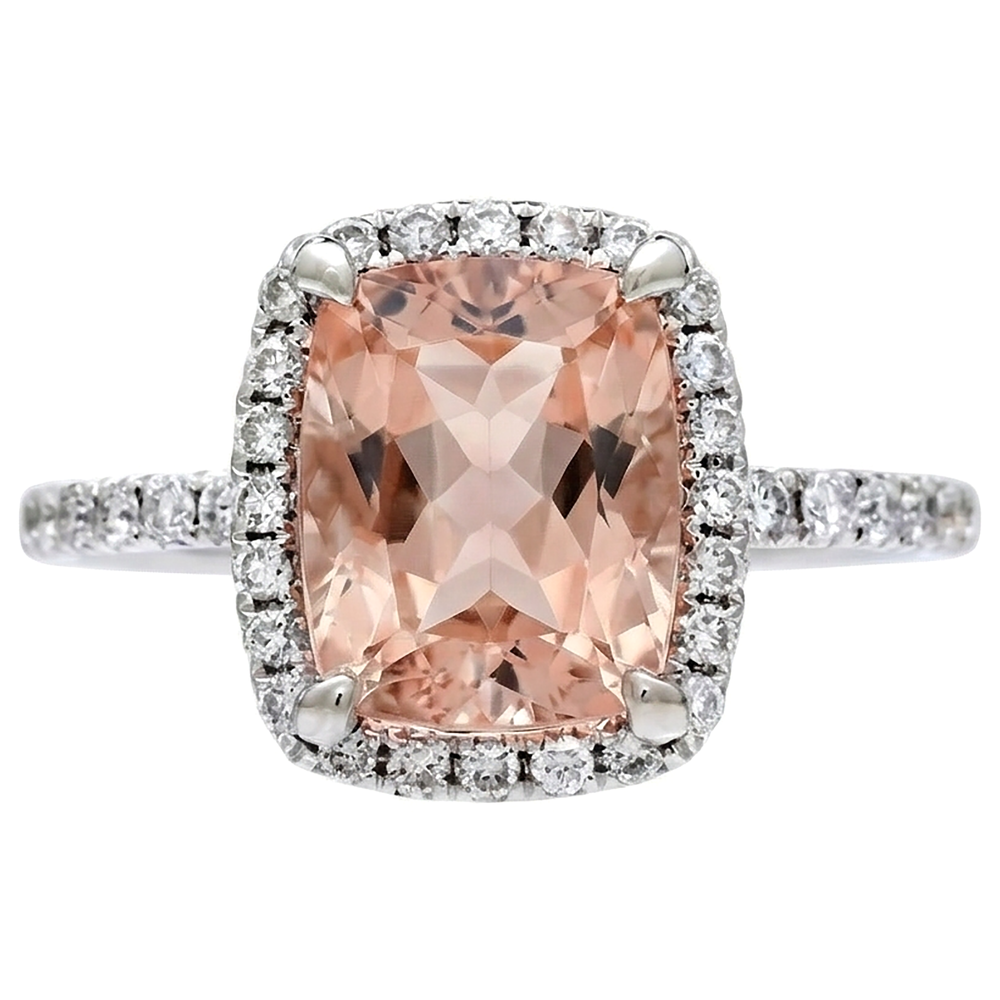 25.25 Carati Morganite E Diamanti Fede Nuziale Oro Bianco 14K