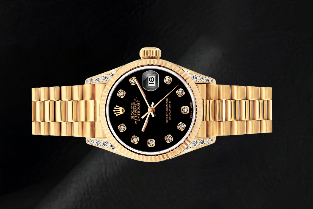 Orologio Rolex Datejust 26 mm 69178 con Quadrante Nero con Diamanti in Oro Giallo 18K