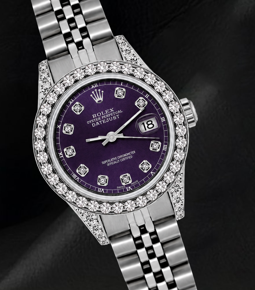 Rolex Datejust 26mm 6916 Quadrante Viola con Diamanti Bracciale Jubilee Orologio in Acciaio Inossidabile