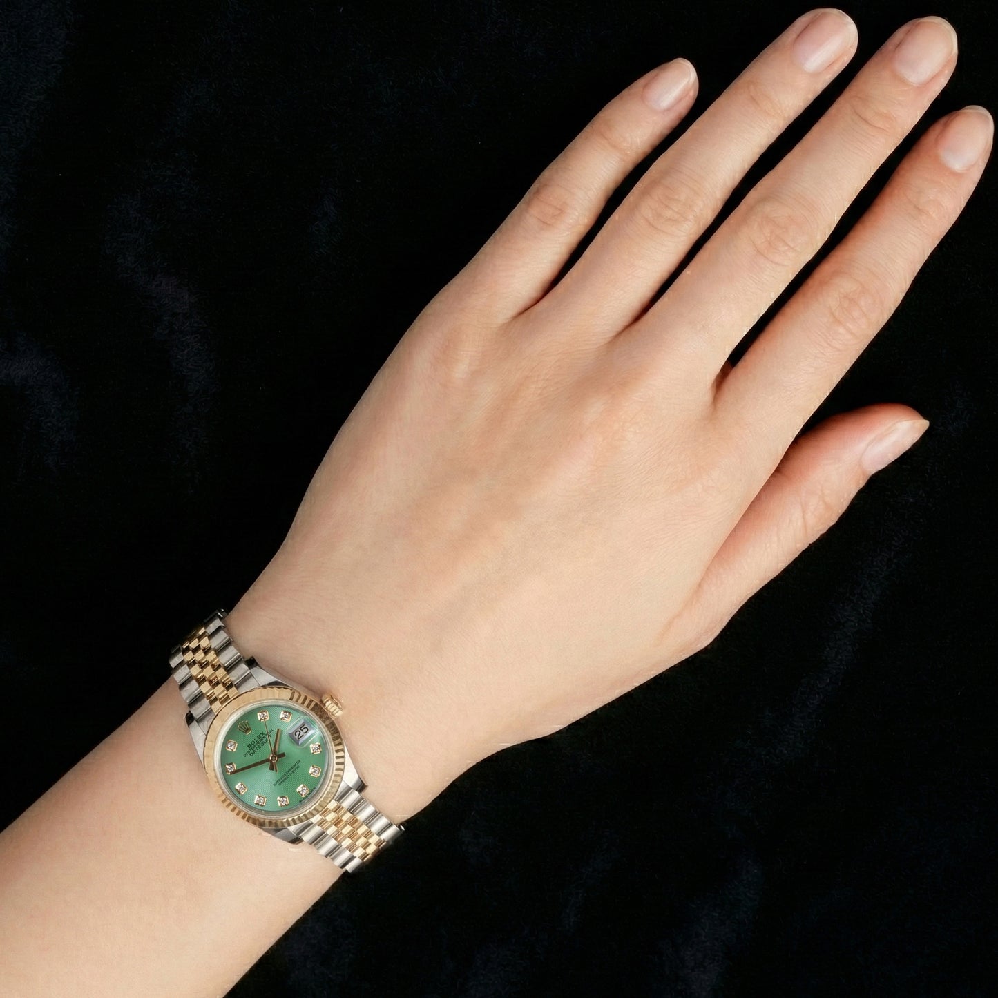Orologio Rolex da donna nuovo Datejust 26mm quadrante verde bicolore