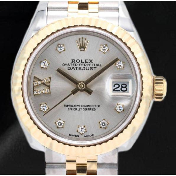 279173 Splendido orologio da donna Rolex con quadrante in argento con diamanti in oro 18 carati