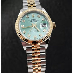 279173 Splendido orologio Rolex da donna con quadrante in diamanti arazzo verde in oro 18 carati