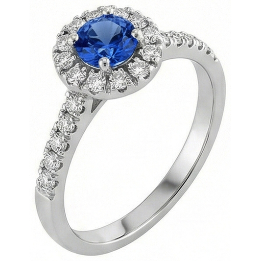 2,10 Carati Sri Lanka Anello Zaffiro E Diamanti Naturali Autentici ( non creati in laboratorio ) Oro bianco 14K