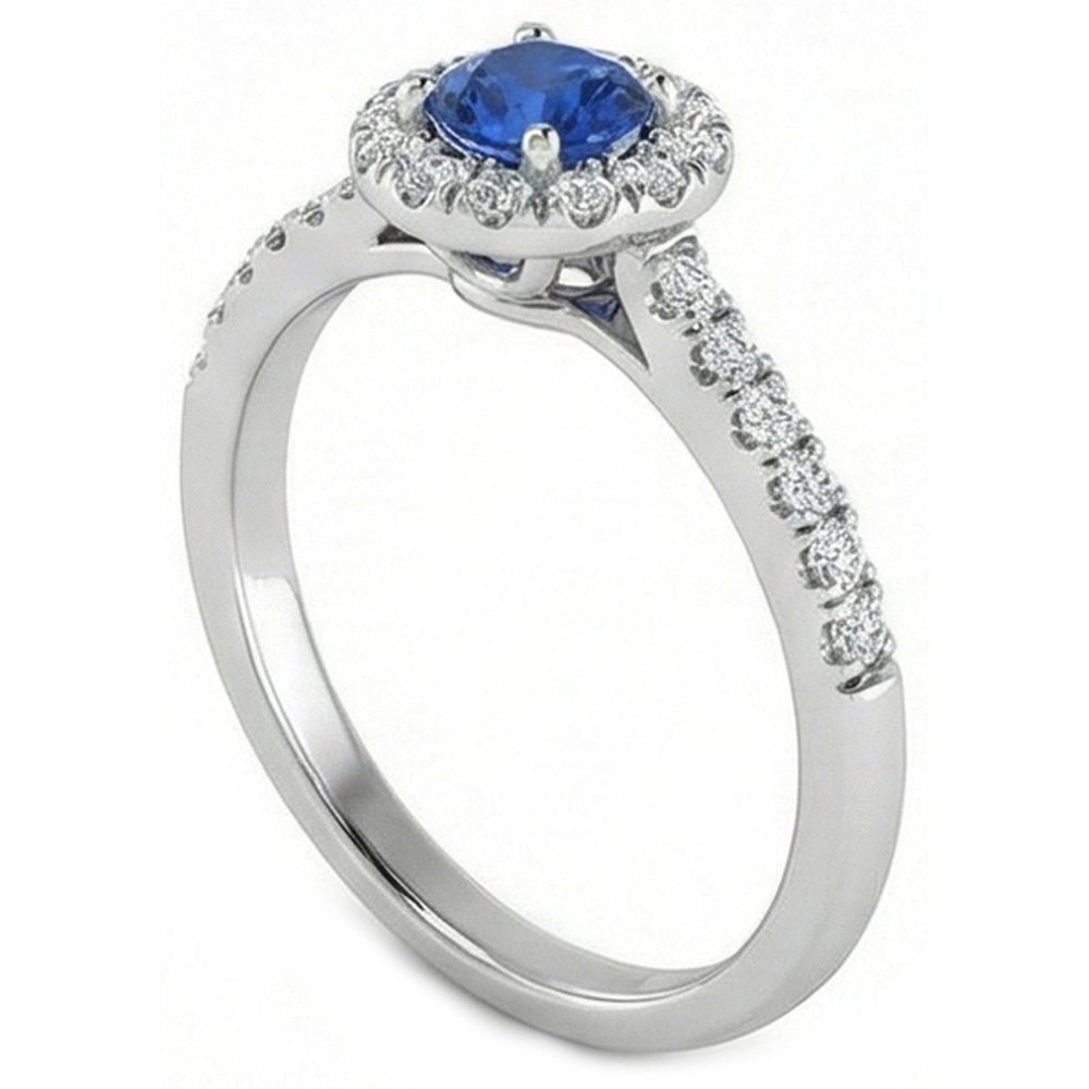 2,10 Carati Sri Lanka Anello Zaffiro E Diamanti Naturali Autentici ( non creati in laboratorio ) Oro bianco 14K