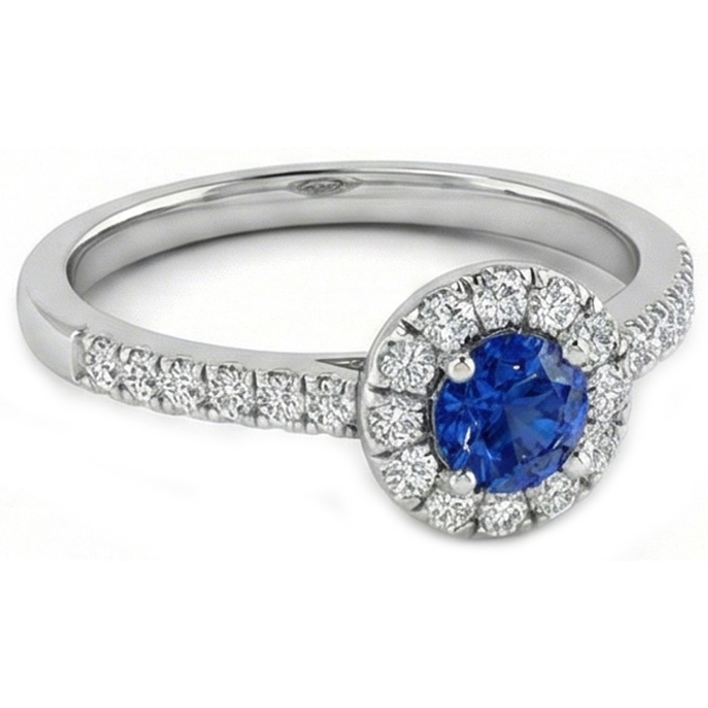 2,10 Carati Sri Lanka Anello Zaffiro E Diamanti Naturali Autentici ( non creati in laboratorio ) Oro bianco 14K