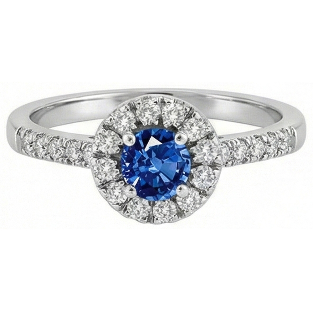 2,10 Carati Sri Lanka Anello Zaffiro E Diamanti Naturali Autentici ( non creati in laboratorio ) Oro bianco 14K