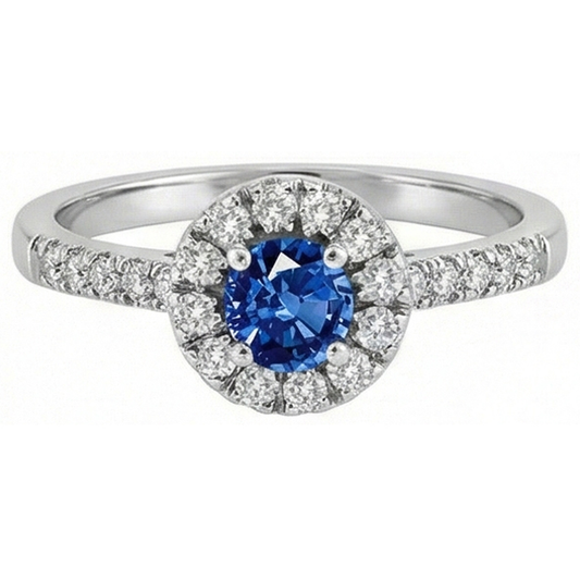 2,10 Carati Sri Lanka Anello Zaffiro E Diamanti Naturali Autentici ( non creati in laboratorio ) Oro bianco 14K