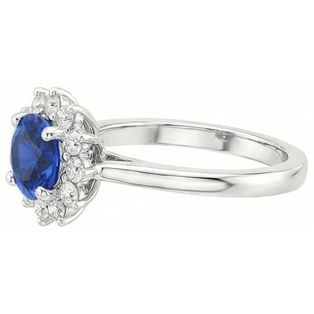 2,20 carati rotondo zaffiro di Ceylon anello gioielli con diamanti oro bianco 14K