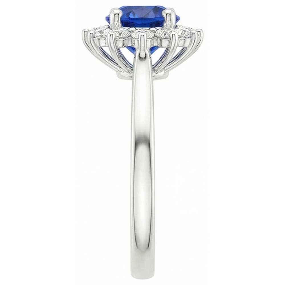 2,20 carati rotondo zaffiro di Ceylon anello gioielli con diamanti oro bianco 14K