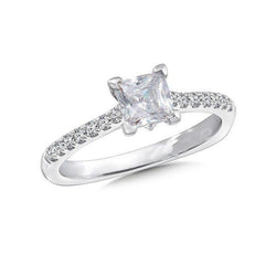2,20 Ct Di Vero Diamanti A Taglio Rotondo E Taglio Princess Con Anello Di Fidanzamento In Oro Bianco 14K