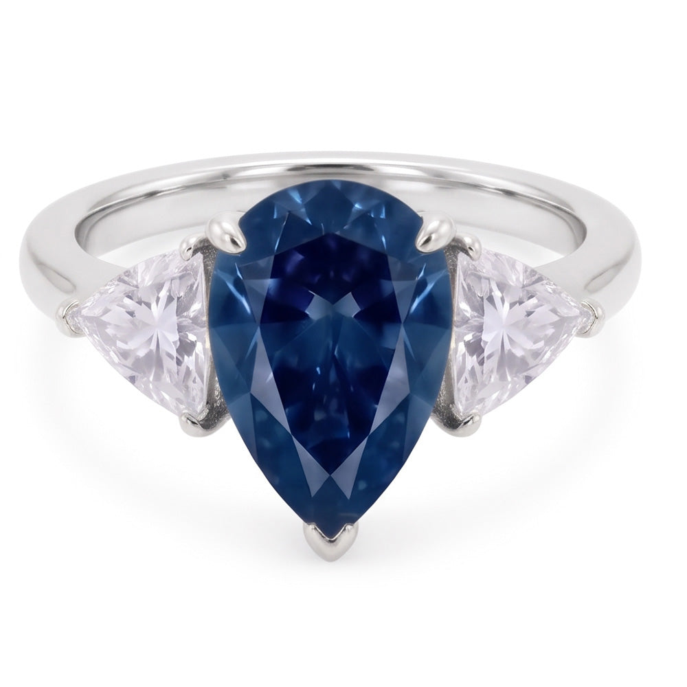 2,70 ct. Anello Anniversario con Diamanti Naturali Autentici ( non creati in laboratorio ) Blu e Bianchi Oro Tre Pietre