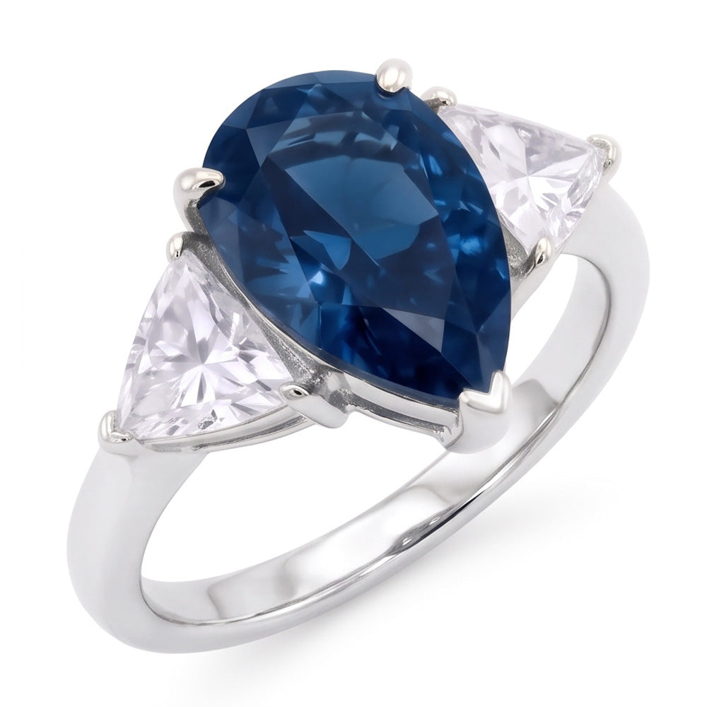 2,70 ct. Anello Anniversario con Diamanti Naturali Autentici ( non creati in laboratorio ) Blu e Bianchi Oro Tre Pietre