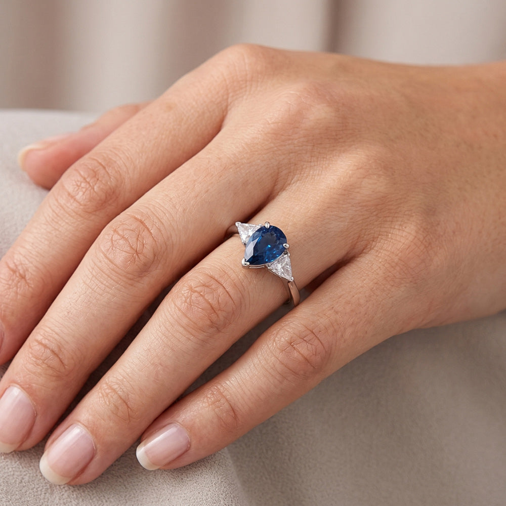 2,70 ct. Anello Anniversario con Diamanti Naturali Autentici ( non creati in laboratorio ) Blu e Bianchi Oro Tre Pietre