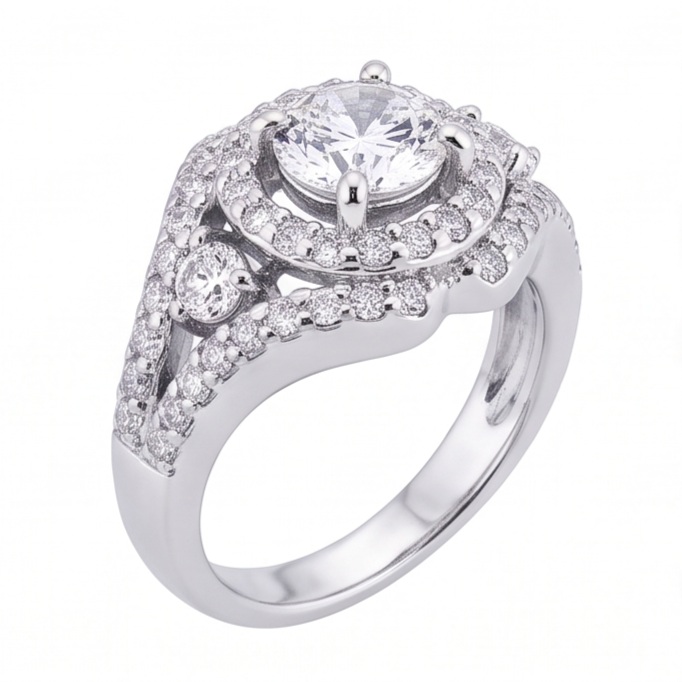 2,72 Ct. Gioiello Per L'Anniversario In Oro Bianco Con Grande Anello Di Genuino Diamanti Naturali Autentici ( non creati in laboratorio )