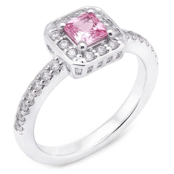 2,75 carati Princess Pink Sapphire Halo Ring Oro bianco 14K Gemstone