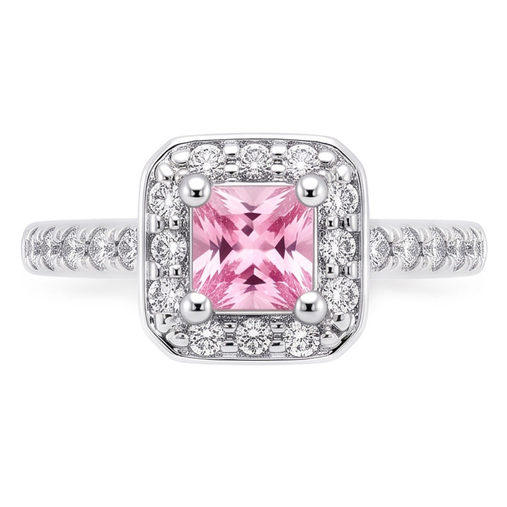 2,75 carati Princess Pink Sapphire Halo Ring Oro bianco 14K Gemstone