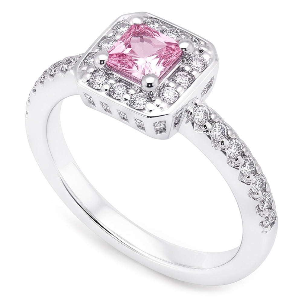 2,75 carati Princess Pink Sapphire Halo Ring Oro bianco 14K Gemstone