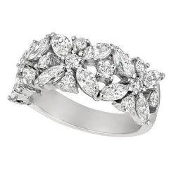 2 Carati Marquise E Genuino Diamante Rotondo Fascia Di Fidanzamento Oro Bianco 14K Nuovo
