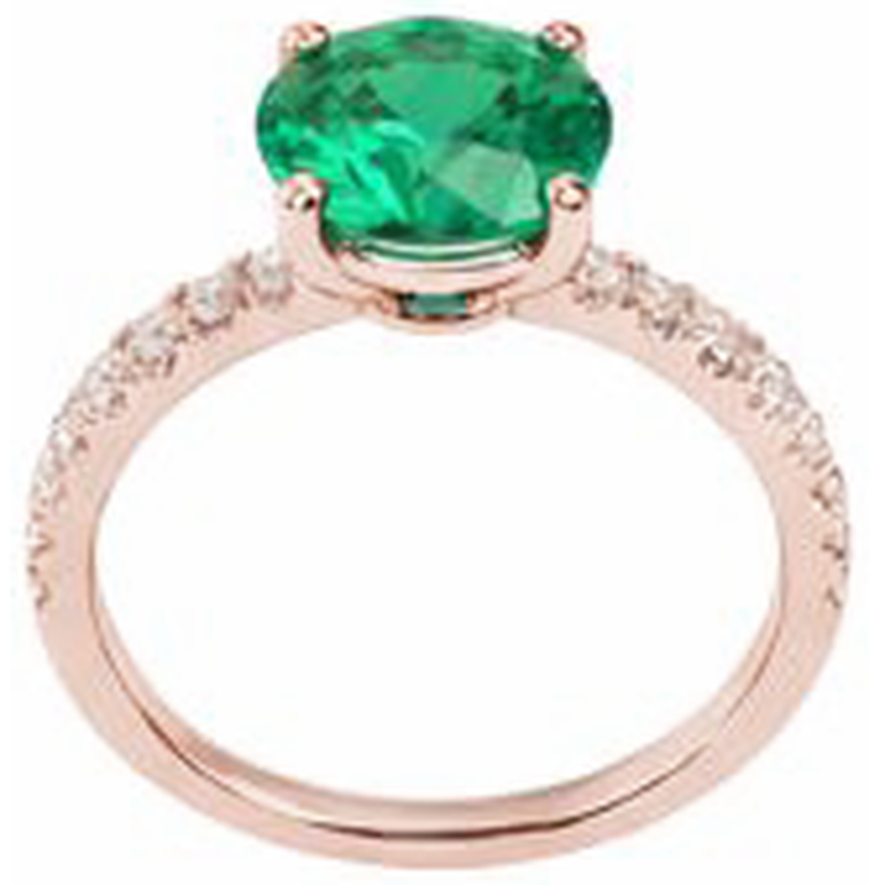 3.25 Carati Rotondo Verde Smeraldo E Anello Di Diamanti In Oro Rosa 14K Pietra Preziosa