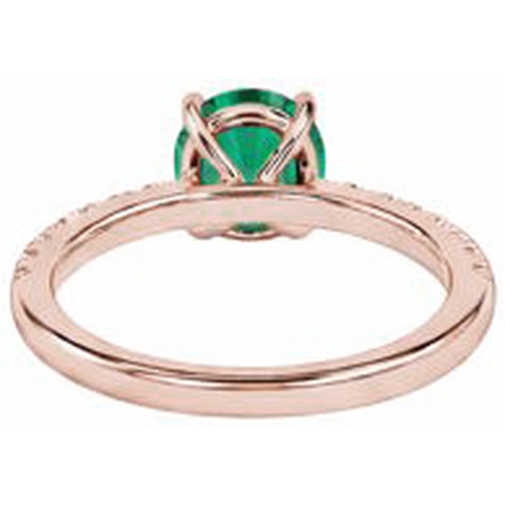 3.25 Carati Rotondo Verde Smeraldo E Anello Di Diamanti In Oro Rosa 14K Pietra Preziosa
