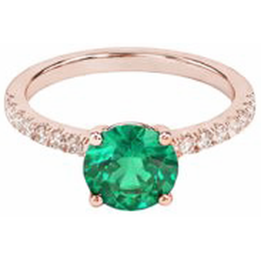 3.25 Carati Rotondo Verde Smeraldo E Anello Di Diamanti In Oro Rosa 14K Pietra Preziosa