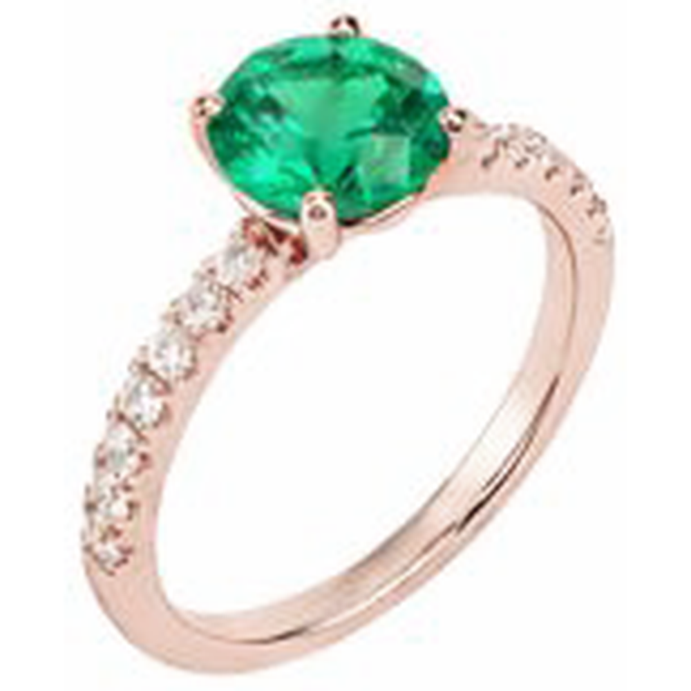 3.25 Carati Rotondo Verde Smeraldo E Anello Di Diamanti In Oro Rosa 14K Pietra Preziosa