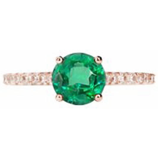 3.25 Carati Rotondo Verde Smeraldo E Anello Di Diamanti In Oro Rosa 14K Pietra Preziosa