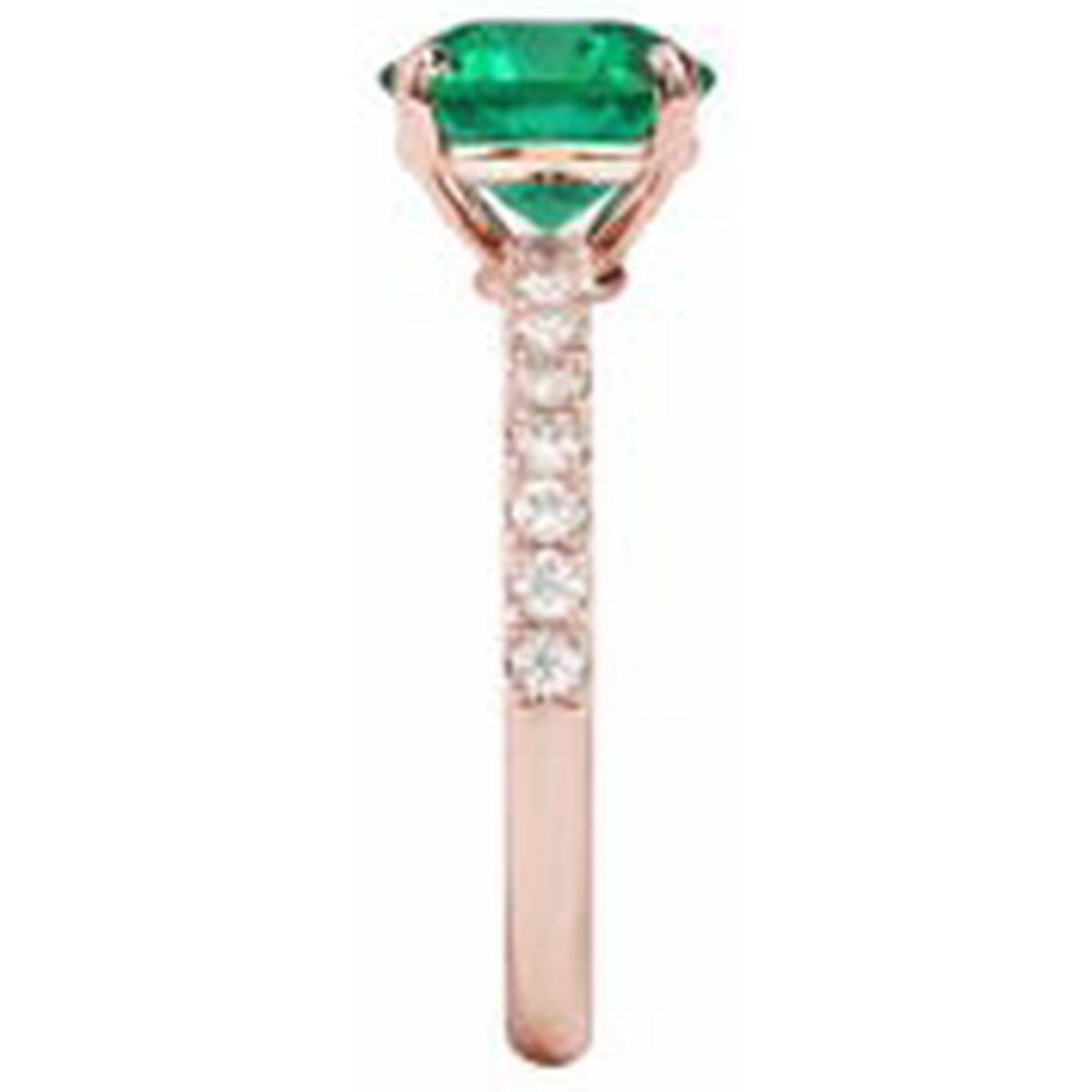 3.25 Carati Rotondo Verde Smeraldo E Anello Di Diamanti In Oro Rosa 14K Pietra Preziosa