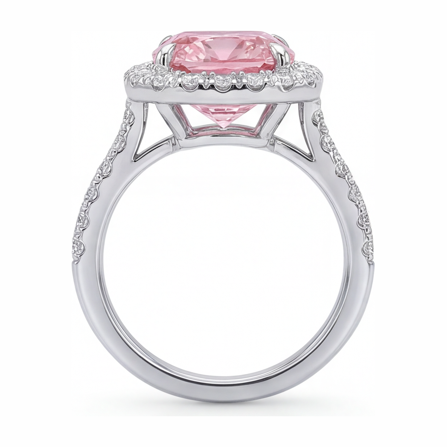 Anello con diamante rosa da laboratorio da 3,25 carati taglio a cuscino Halo pavé in oro bianco 14K