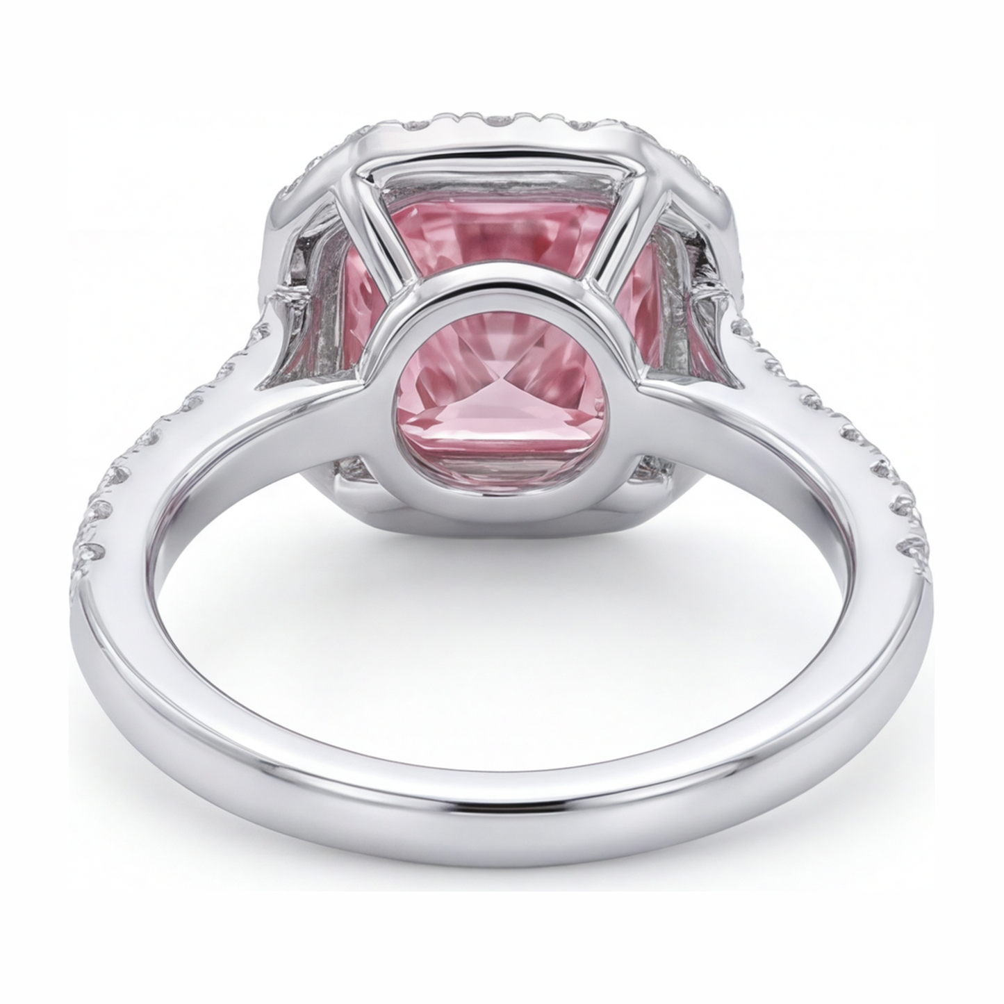 Anello con diamante rosa da laboratorio da 3,25 carati taglio a cuscino Halo pavé in oro bianco 14K