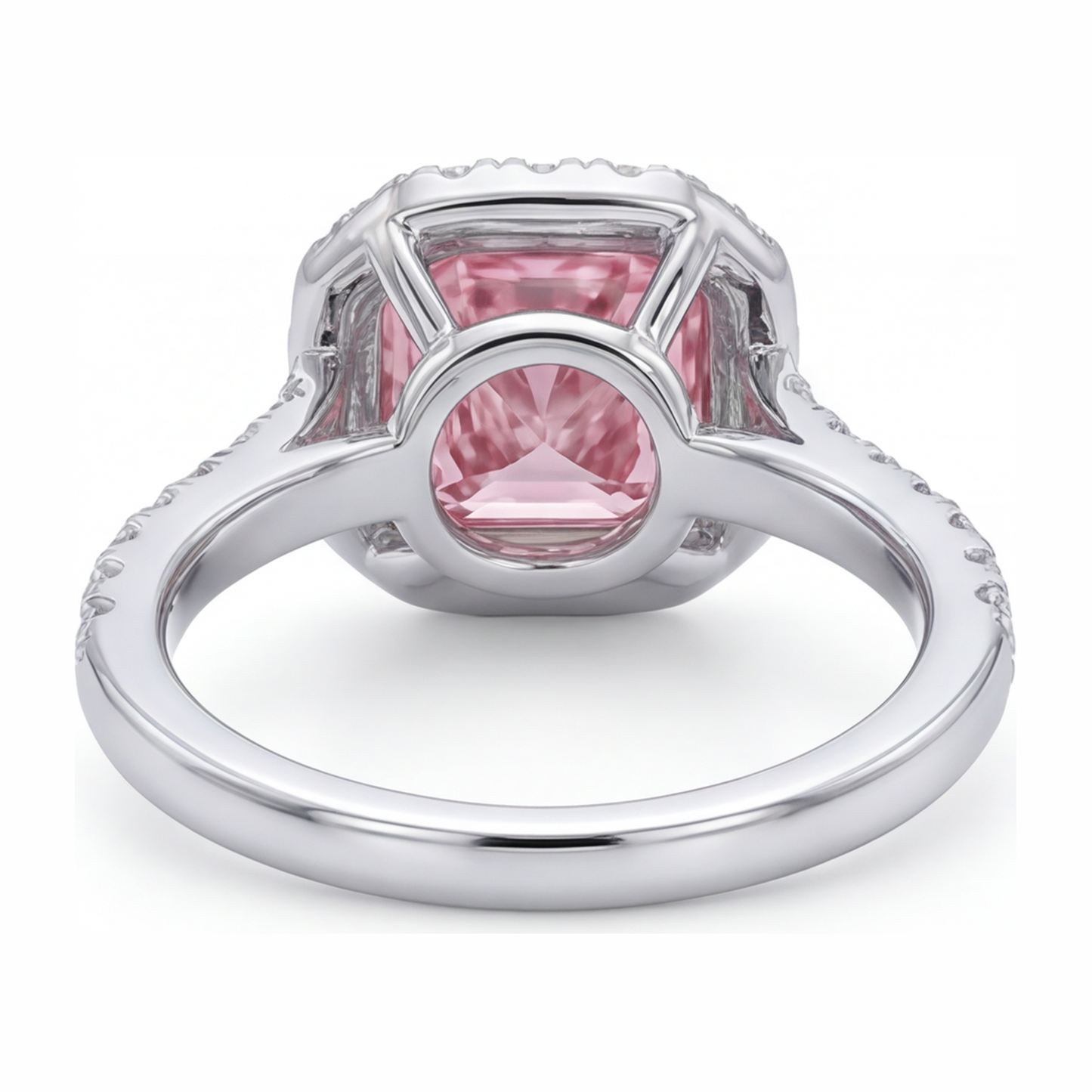 Anello con diamante rosa da laboratorio da 3,25 carati taglio a cuscino Halo pavé in oro bianco 14K