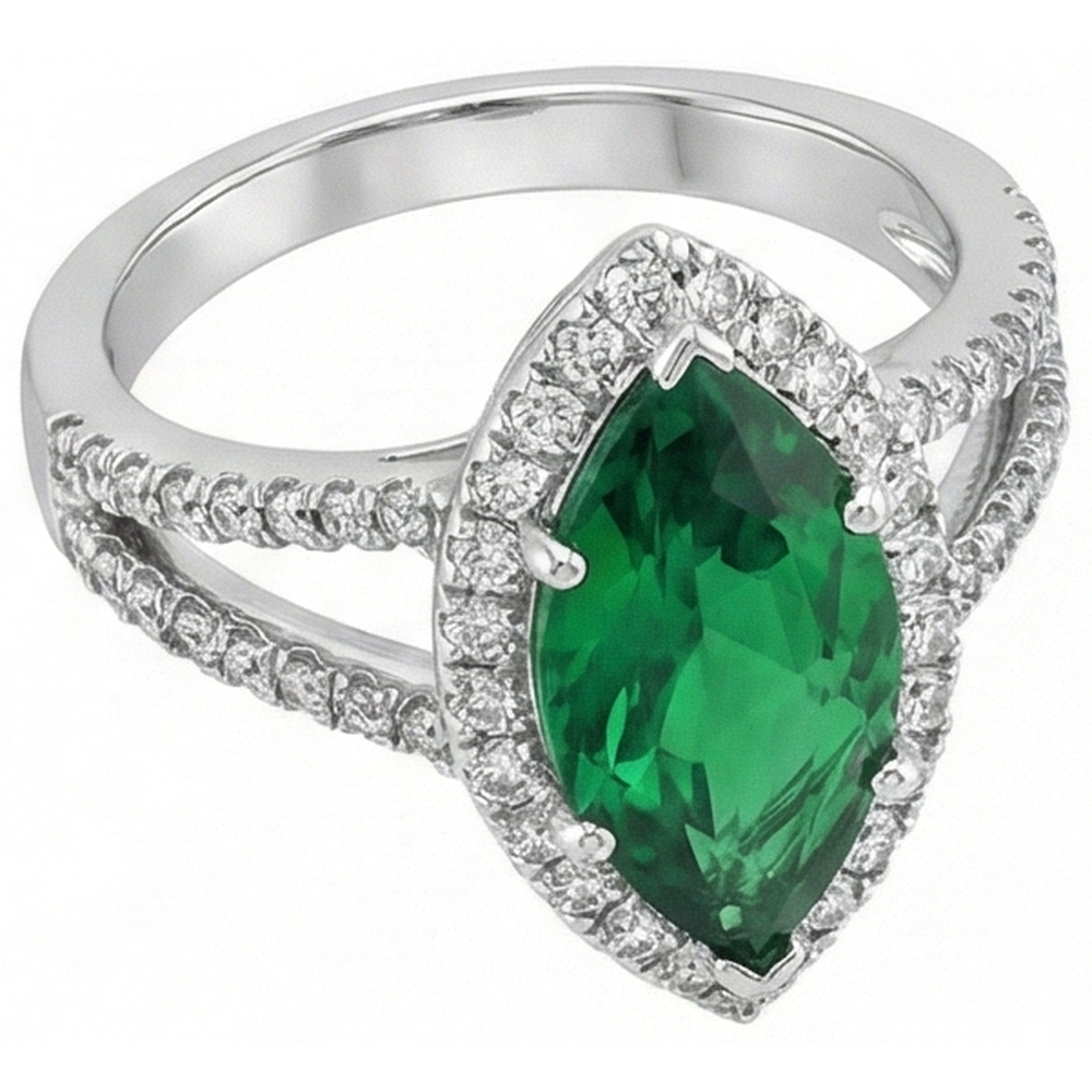 3.35 carati verde smeraldo con diamanti anello a griffe in oro bianco 14K