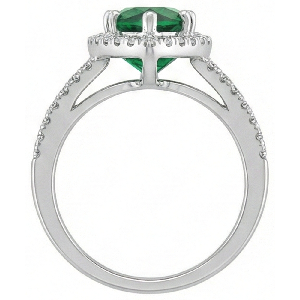 3.35 carati verde smeraldo con diamanti anello a griffe in oro bianco 14K