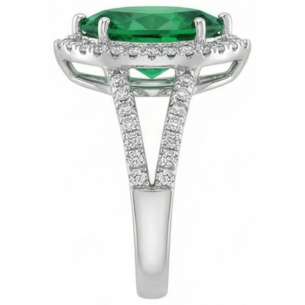 3.35 carati verde smeraldo con diamanti anello a griffe in oro bianco 14K