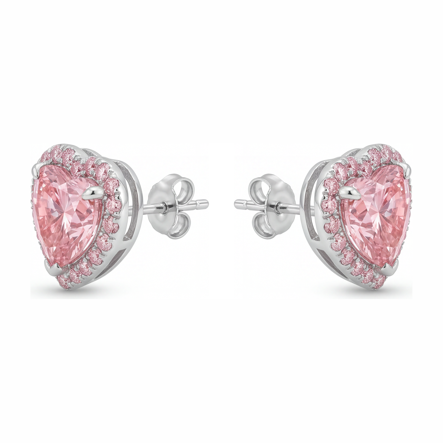 Orecchini Halo a cuore con diamanti rosa da laboratorio da 3,5 carati in Oro Bianco 14K