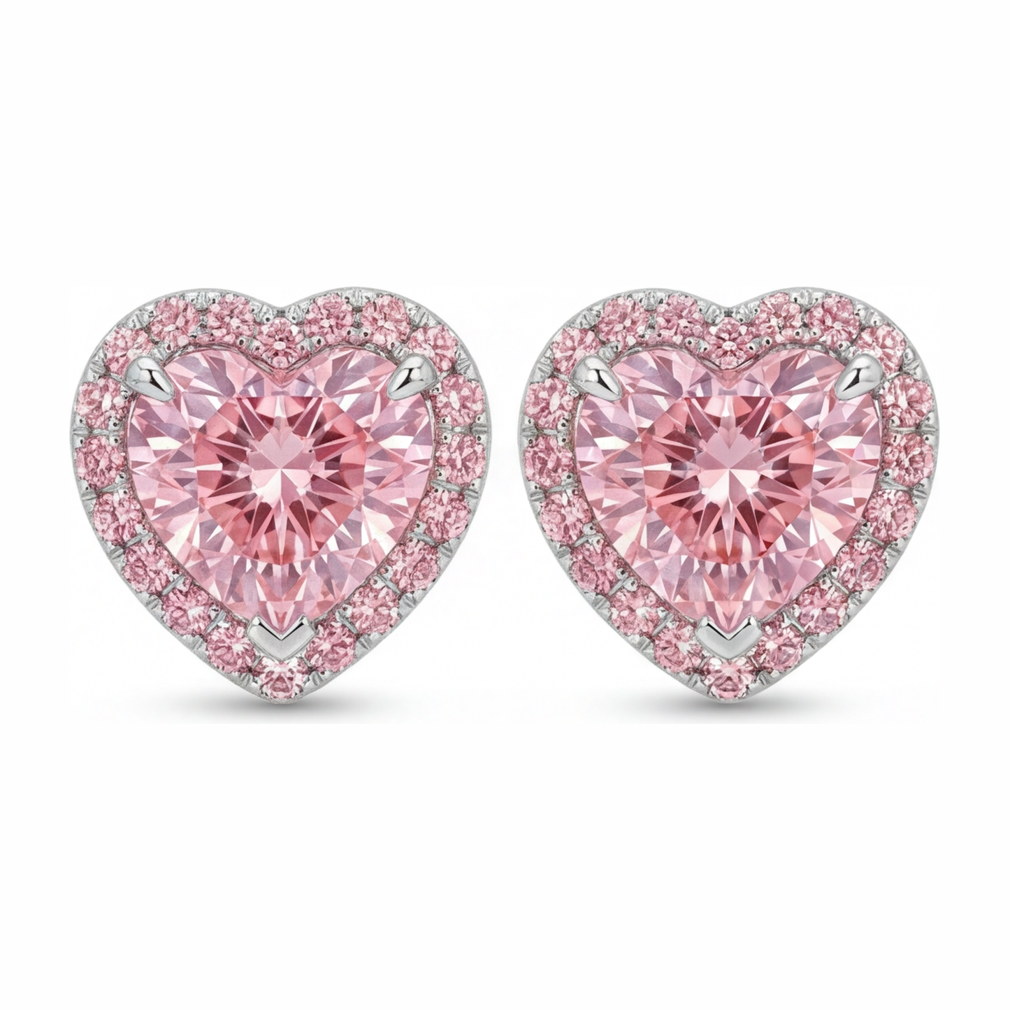 Orecchini Halo a cuore con diamanti rosa da laboratorio da 3,5 carati in Oro Bianco 14K