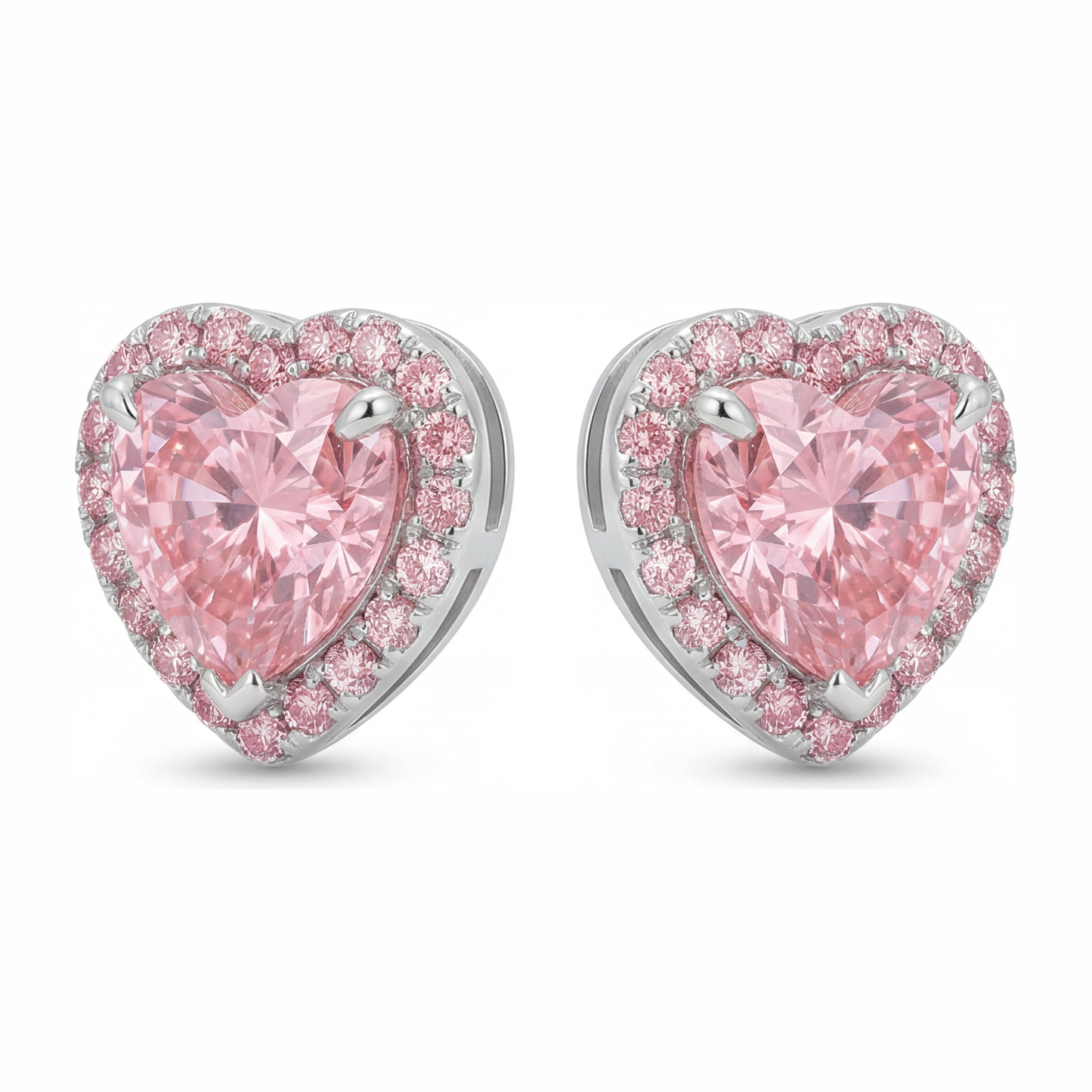 Orecchini Halo a cuore con diamanti rosa da laboratorio da 3,5 carati in Oro Bianco 14K