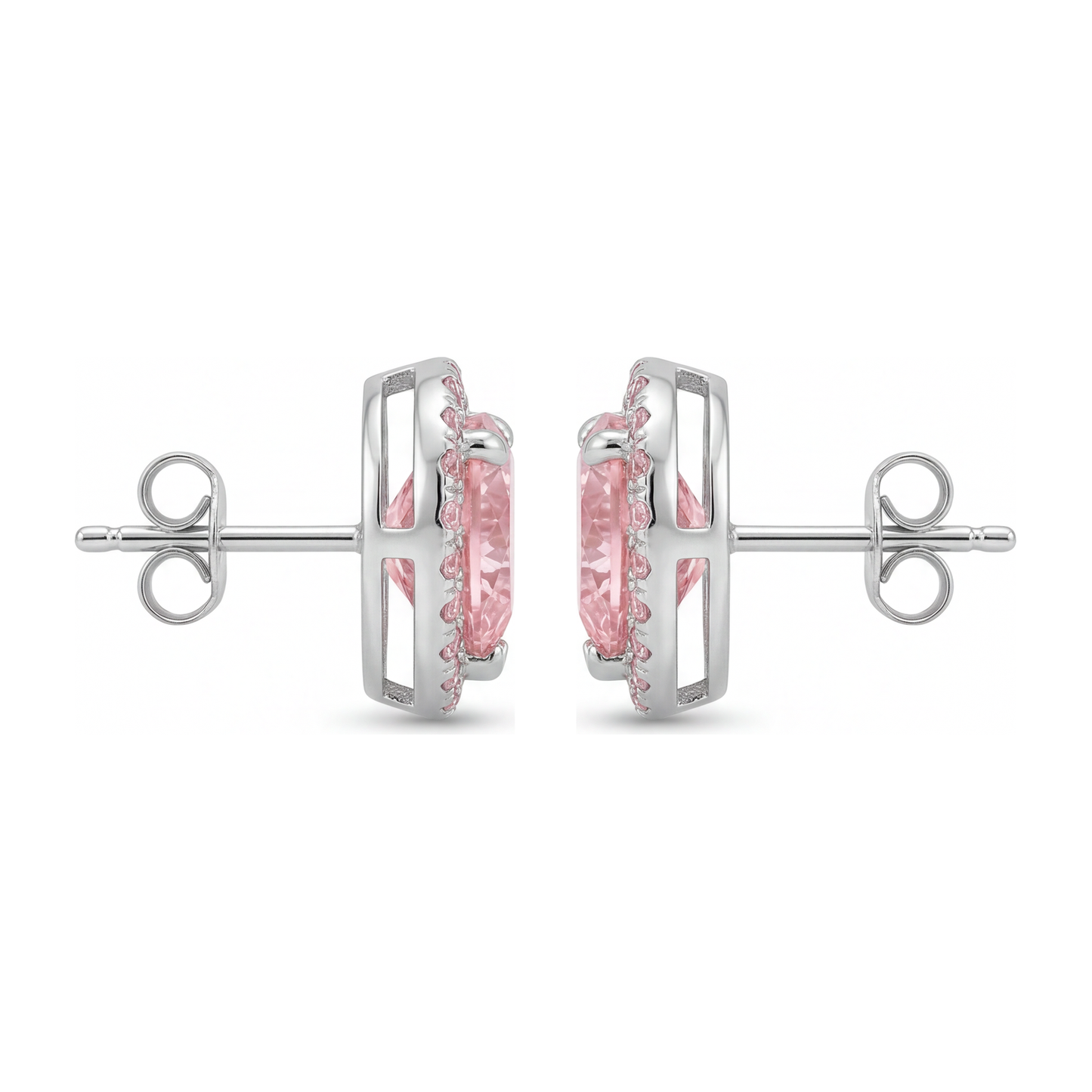 Orecchini Halo a cuore con diamanti rosa da laboratorio da 3,5 carati in Oro Bianco 14K