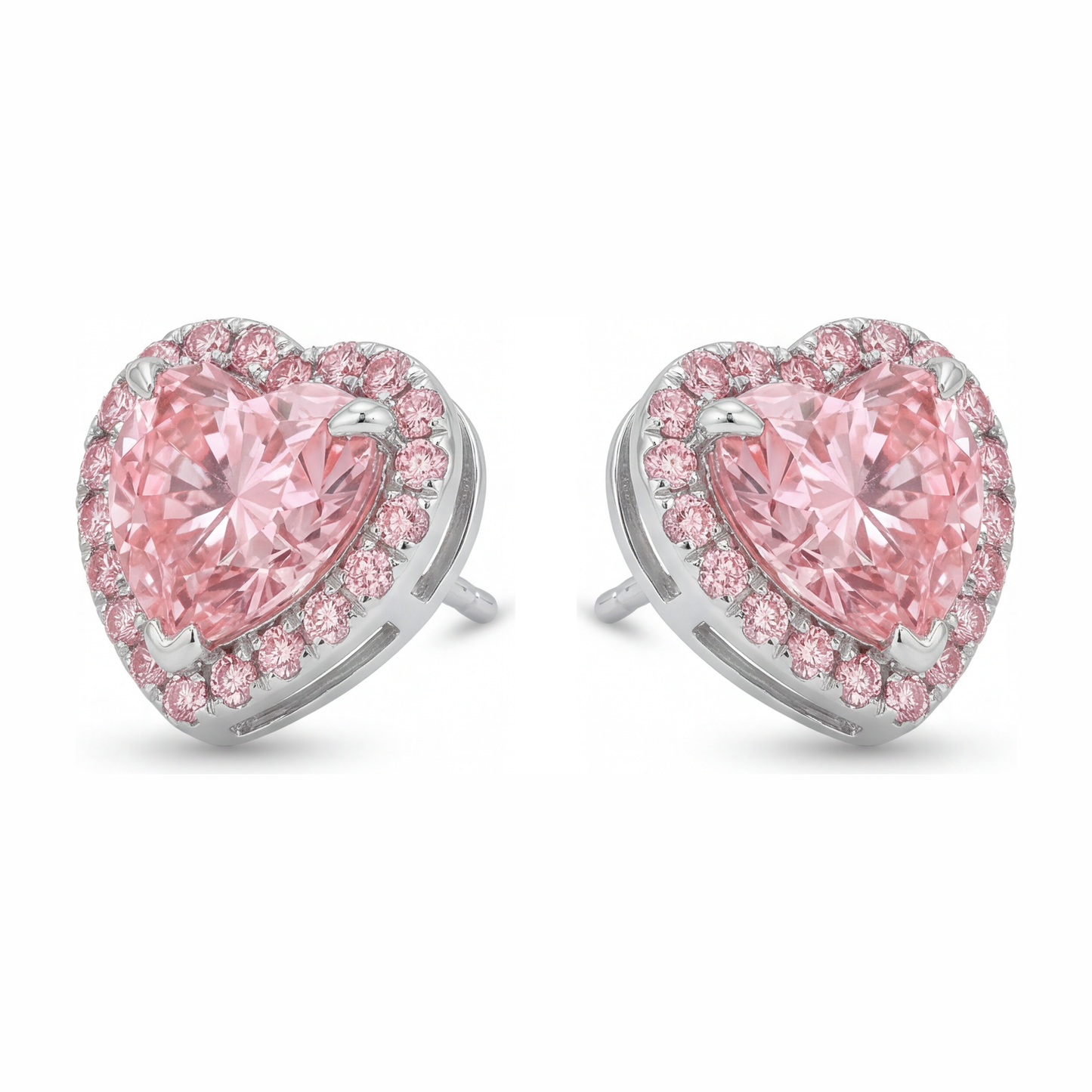 Orecchini Halo a cuore con diamanti rosa da laboratorio da 3,5 carati in Oro Bianco 14K