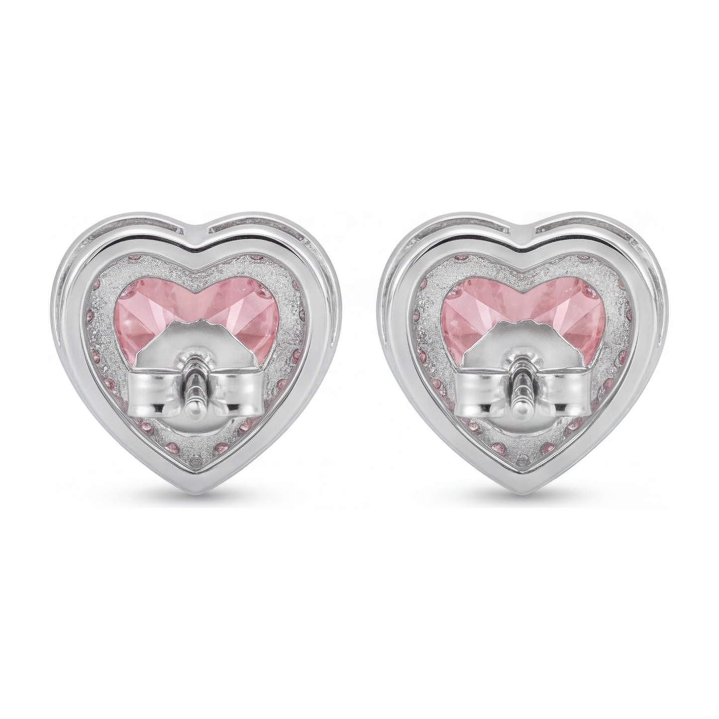 Orecchini Halo a cuore con diamanti rosa da laboratorio da 3,5 carati in Oro Bianco 14K