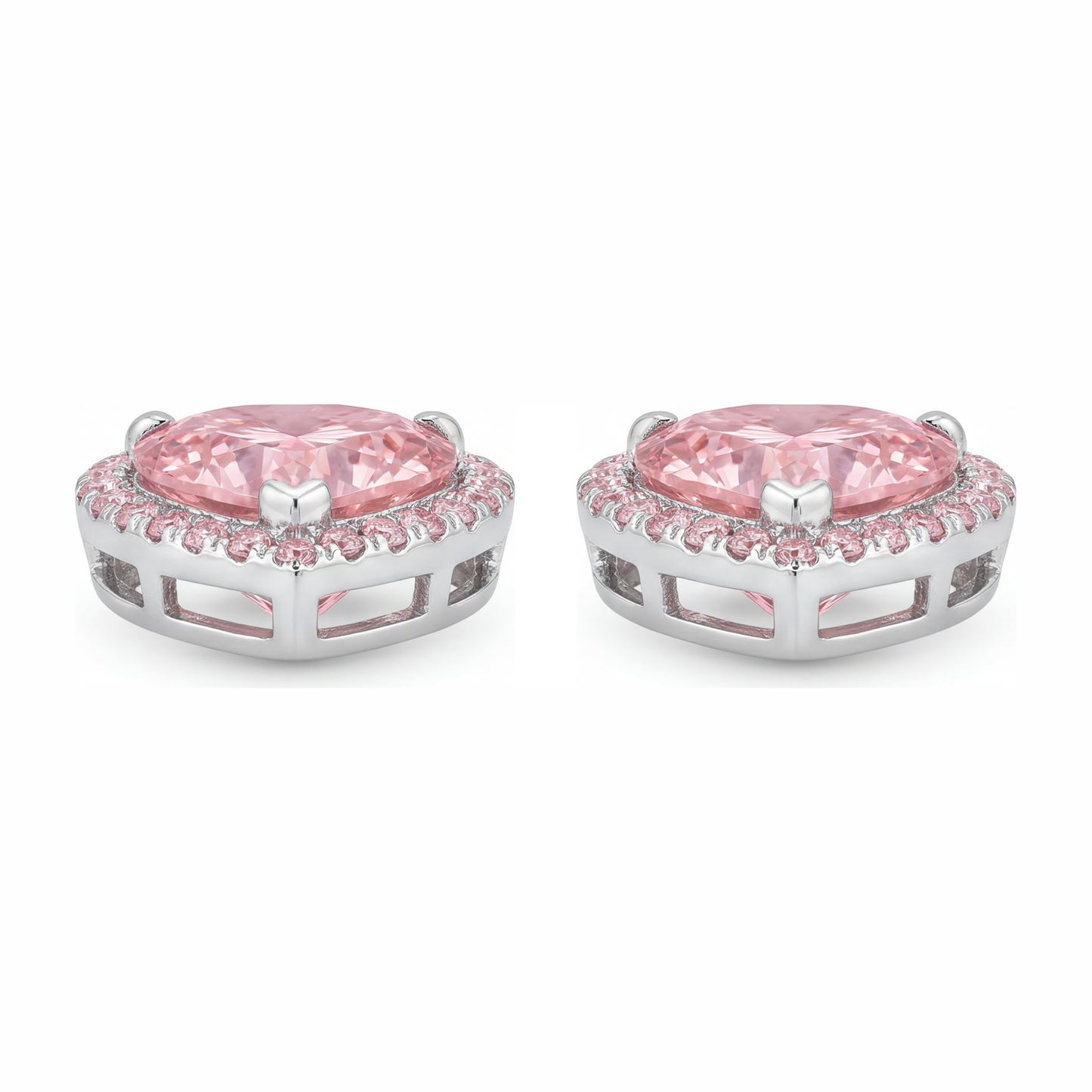 Orecchini Halo a cuore con diamanti rosa da laboratorio da 3,5 carati in Oro Bianco 14K